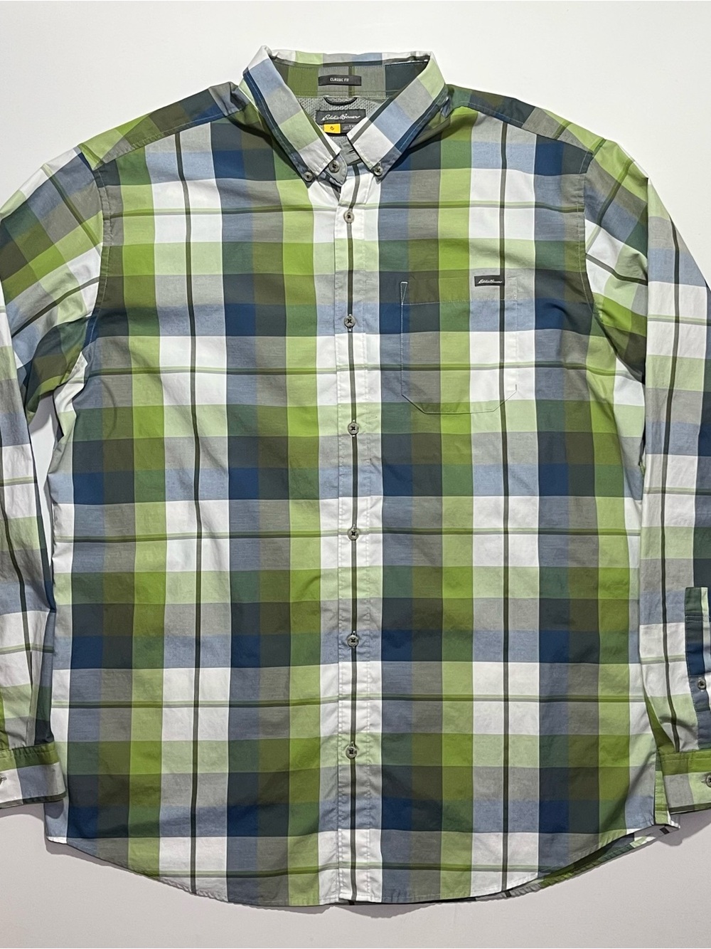 Men’s Eddie Bauer Travex Plaid Long Sleeve Button Down Shirt, Size TXL, Green